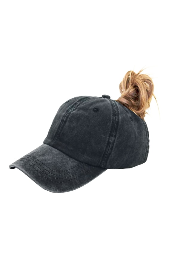 Ponytail Baseball Hat Distressed Retro Washed Womens Twill