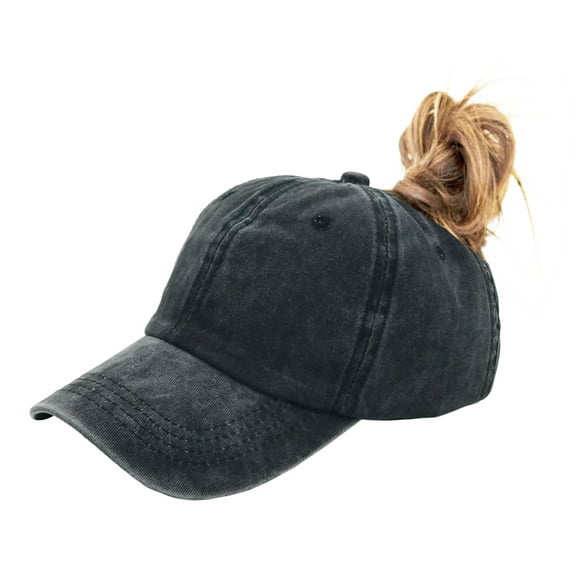 Ponytail Baseball Hat Distressed Retro Washed Womens Twill