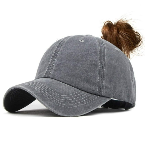 Ponytail Baseball Hat Distressed Retro Washed Womens Twill