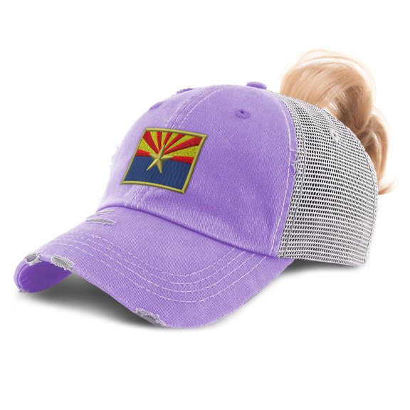 Ponytail Cap Women's Baseball Cap Embroidered Arizona State Flag Embroidery Sun Hat with Ponytail Hole High Pony Hat Cotton Lavender Design Only