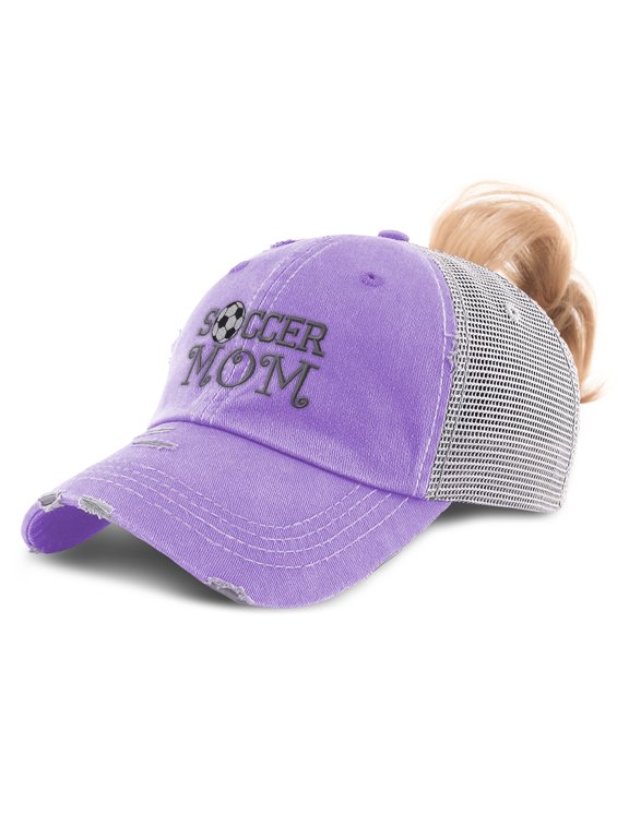 Ponytail Cap Women's Baseball Cap Embroidered Soccer Mom Embroidery Sun Hat with Ponytail Hole High Pony Hat Cotton Lavender Design Only
