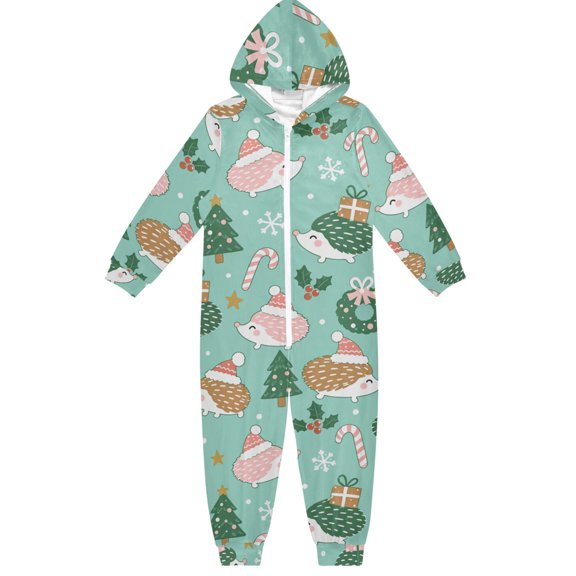 Ponytail Christmas Tree Snowflakes Boys & Girls Hooded One-Piece Pajamas Warm Crystal velvet Hooded Long Sleeve Loungewear Jumpsuit Unisex