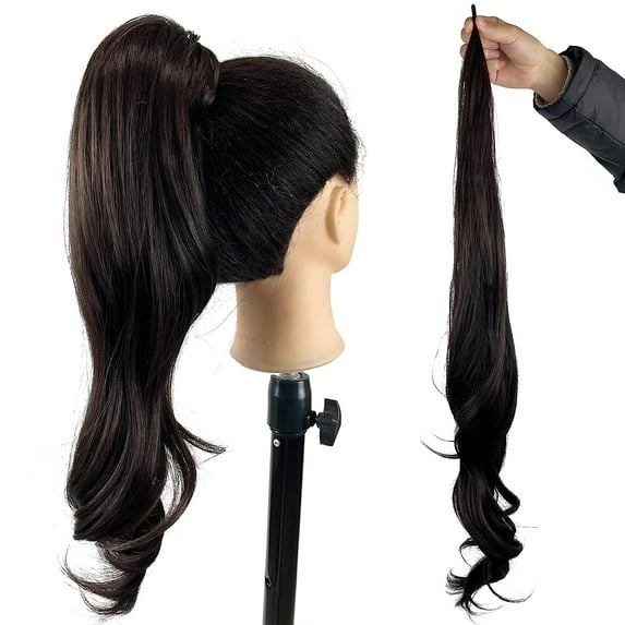 Ponytail Extainson 32 Inch Flexible Wrap Around Ponytail Hair Extension Brown With Highlight Blonde Long Wavy Pony Tails hair Extension Synthetic Hairpieces For Women and Girls