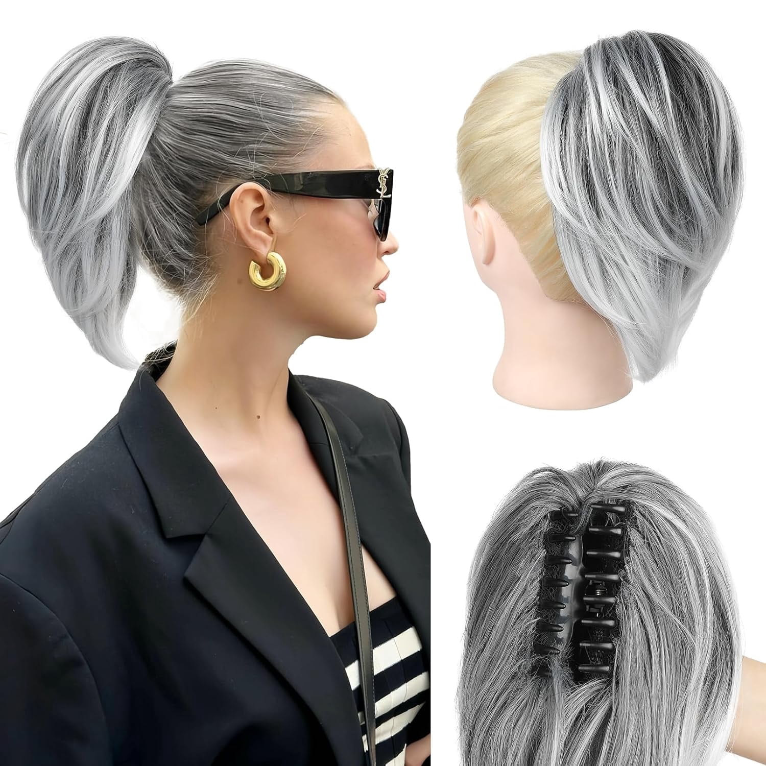 Ponytail Extension, 10" Short Claw Clip in Ponytail Hair Extensions Messy Bun Hair Piece Natural Soft Synthetic Straight Pony Tail Hair Pieces for Women