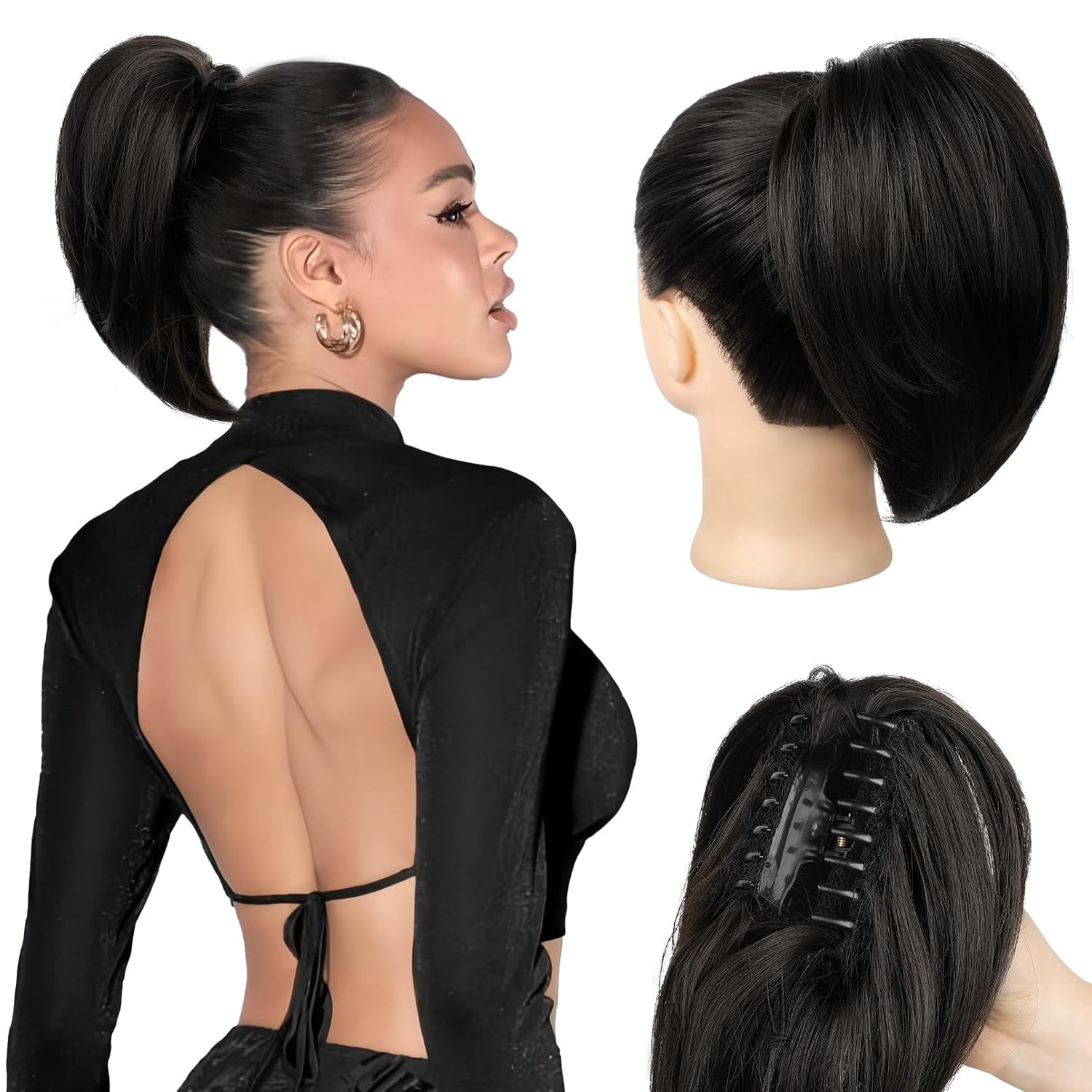 Ponytail Extension, 10" Short Claw Clip in Ponytail Hair Extensions Messy Bun Hair Piece Natural Soft Synthetic Straight Pony Tail Hair Pieces for Women