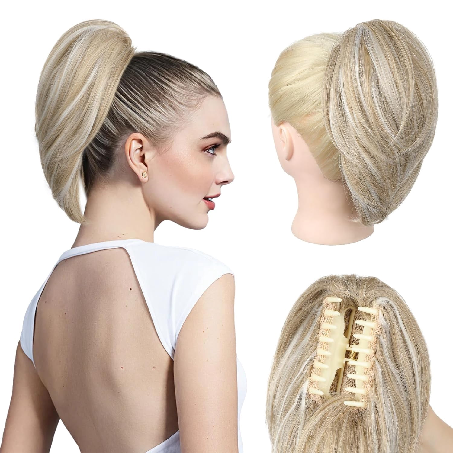 Ponytail Extension, 10" Short Claw Clip in Ponytail Hair Extensions Messy Bun Hair Piece Natural Soft Synthetic Straight Pony Tail Hair Pieces for Women