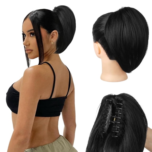 Ponytail Extension, 10" Short Claw Clip in Ponytail Hair Extensions Messy Bun Hair Piece Natural Soft Synthetic Straight Pony Tail Hair Pieces for Women