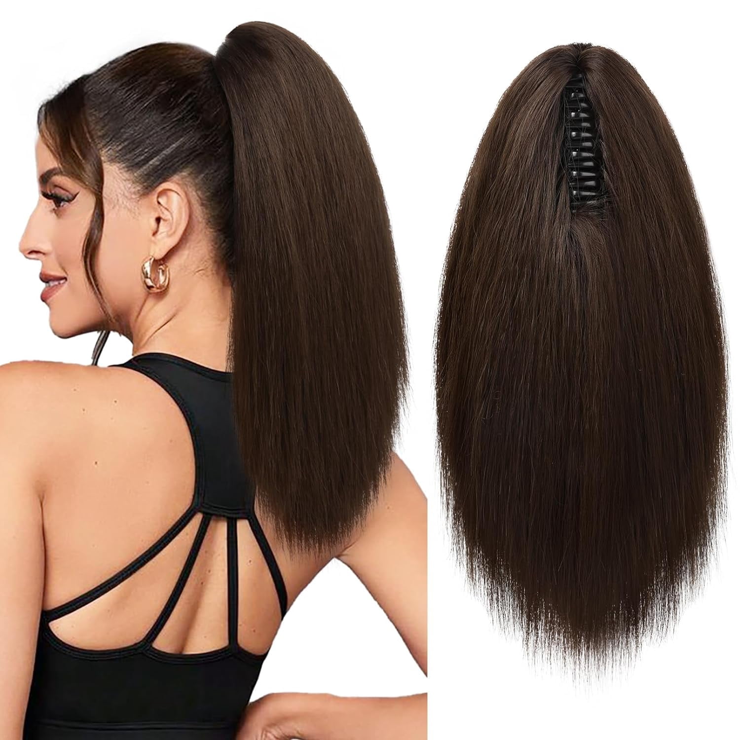 Ponytail Extension,  14" Short Claw Clip in Ponytail Straight for Short Hair Multi-Layered Fake Pony Tails Hair Extensions Heat-Resistant Hair Extensions Warm
