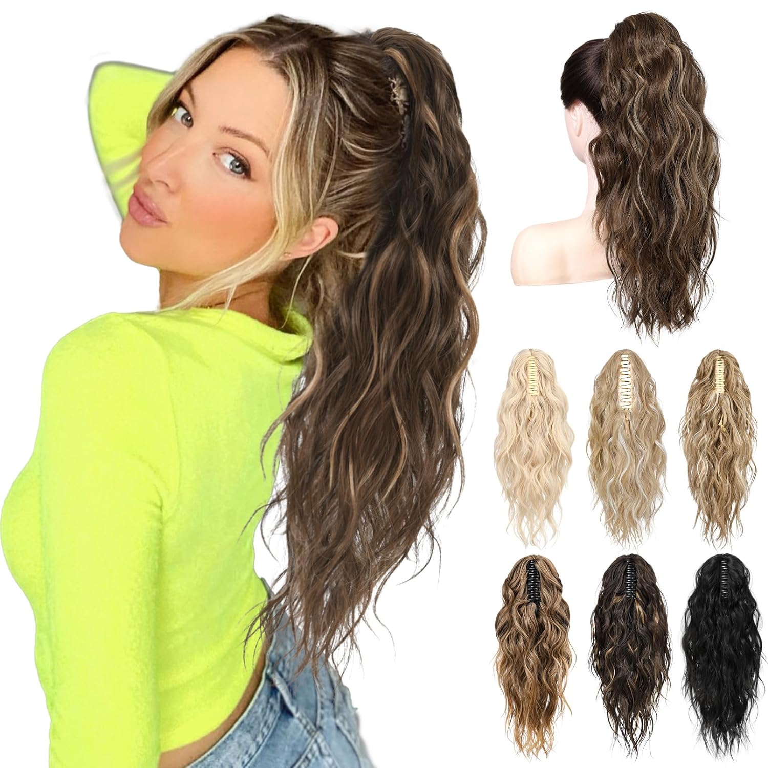 Ponytail Claw Jaw Clip Hair Ext Curly 18\