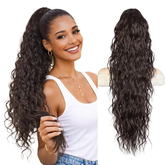 Ponytail Extension - 30 Inch Long Curly Pony Tails Hair Extensions, Claw Clip Ponytail Extension, Soft Synthetic Hair Pieces for Women (Color:Natural Black)