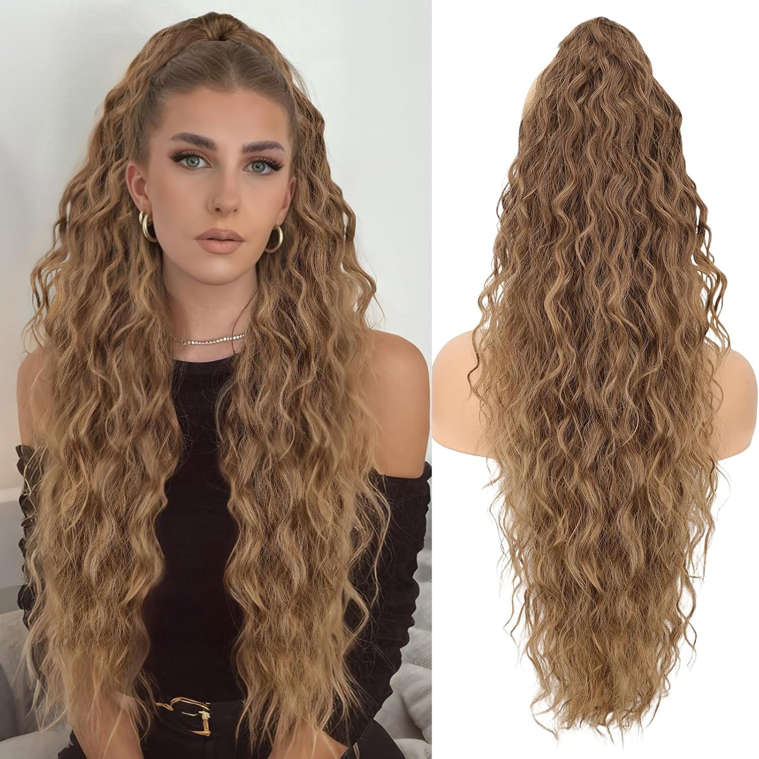 30 Inch Synthetic Wavy Ponytail Extension with Claw Clip Natural Look 30 inch Claw Long Wavy Ponytail Extension Pony Tail Clip in  main image 3