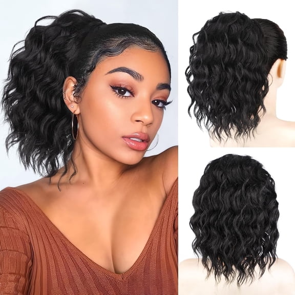 Ponytail Extension,Curly Drawstring Ponytail Extension for Women Natural Looking Curly Clip in Hair Extensions 12 Inch Synthetic Hairpiece for Daily Party