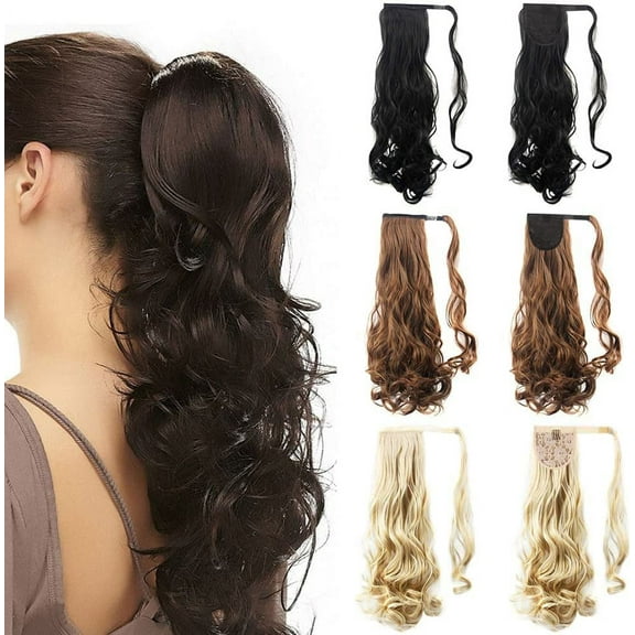 Ponytail Extensions Mulaibdin 20 inch Curly Wavy Ponytail Hairpiece, Wrap Around Ponytail Extension Clip In, Hair Extensions for Women, Long Hair Synthetic Hairpiece (Dark Brown)