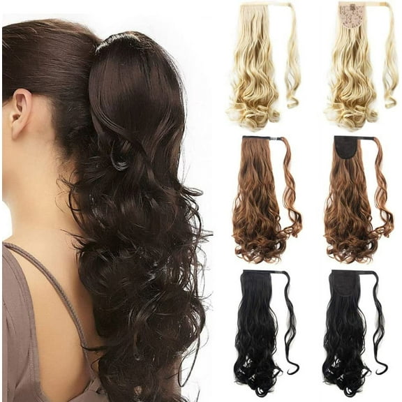 Ponytail Extensions Mulaibdin 20 inch Curly Wavy Ponytail Hairpiece, Wrap Around Ponytail Extension Clip In, Hair Extensions for Women, Long Hair Synthetic Hairpiece (Grey Blond)