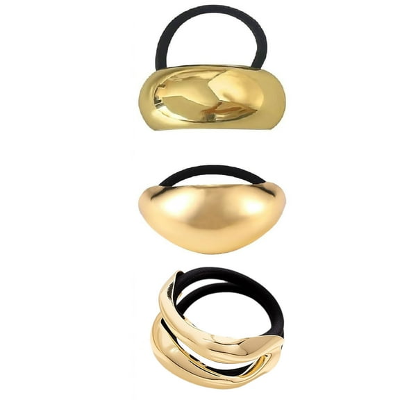 Ponytail Hair Clips, Gold Hair Cuffs, 3PCS Metal Hair Ties for Thick Hair, Stylish Durable Elastic Hair Accessories for Women Adults, Flexible Non-Damaging Hair Bands for Daily Work Dating