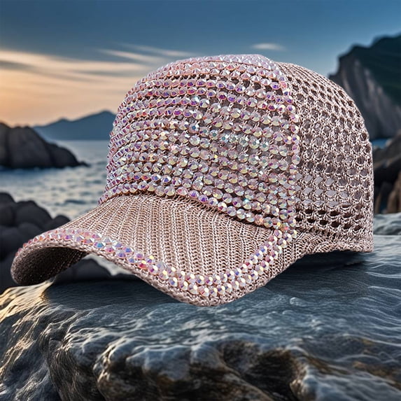 Studded Rhinestone Mesh Baseball Cap, Adjustable Ponytail Hat for Women & Men, Shiny Bling Fashion Sports Cap, Breathable Sun Protection