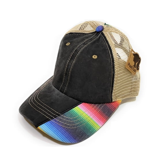 Womens Serape Ponytail Hat Aztec High Bun Vented Trucker Mesh Baseball Cap