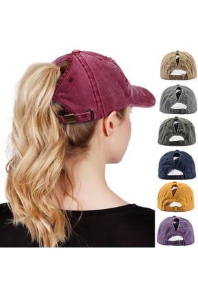 Ponytail Hats Womens Washed Distressed Baseball Cap High Ponycaps Cotton Dad Hat with Ponytail Hole
