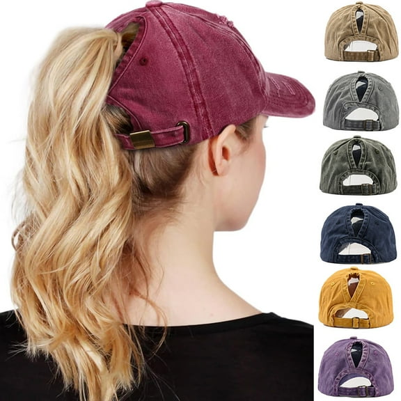 Ponytail Hats Womens Washed Distressed Baseball Cap High Ponycaps Cotton Dad Hat with Ponytail Hole