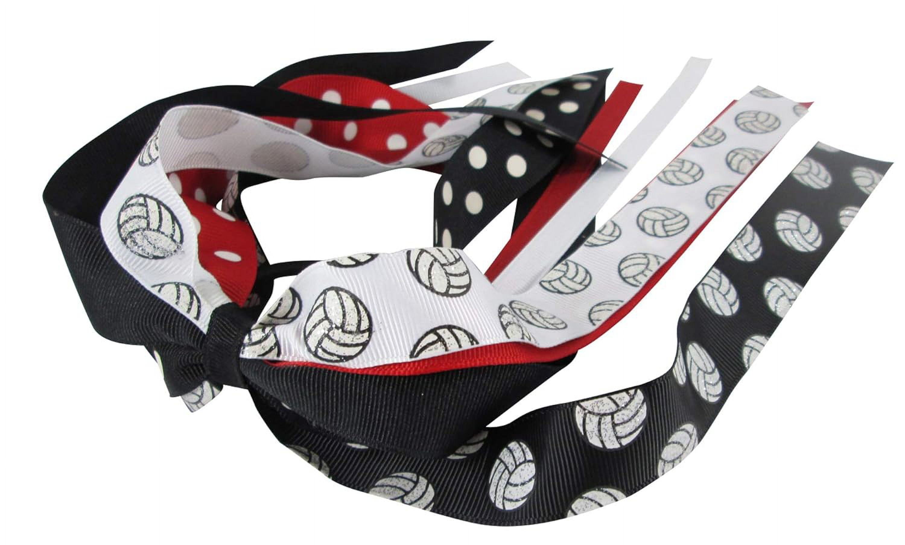 Ponytail Holder Glitter Volleyball Hair Bow With Red And Black Ribbons