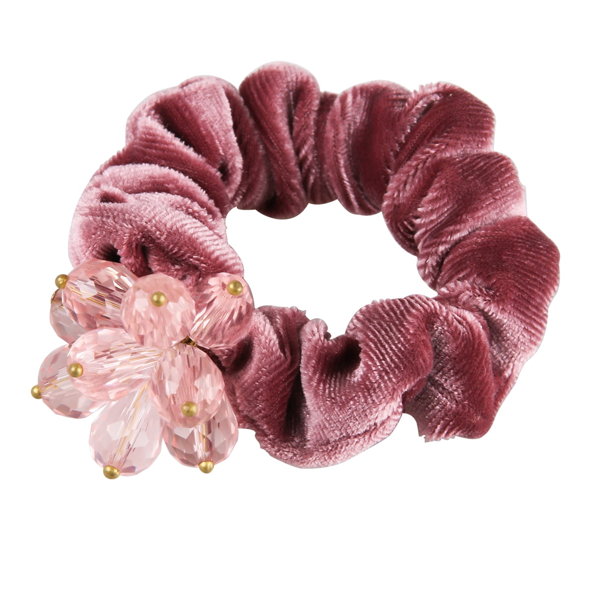 Pink Rhinestone Crystal Floral Ponytail Holder Elastic Hair Tie Women Pink Crystal Flower Hair Tie Elastic Band with Rhinestone  main image 4