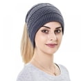 thumbnail image 1 of Ponytail Messy Bun BeanieTail Women's Beanie Solid Ribbed Hat Cap,Soft Stretch Cable Knit Messy High Bun Ponytail Beanie Hat Unisex Warm Ski Skull Cap with Ponytail Hole for Men Women,Gray, 1 of 7