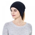 thumbnail image 1 of Ponytail Messy Bun BeanieTail Women's Beanie Solid Ribbed Hat Cap,Soft Stretch Cable Knit Messy High Bun Ponytail Beanie Hat Unisex Warm Ski Skull Cap with Ponytail Hole for Men Women,Black, 1 of 7