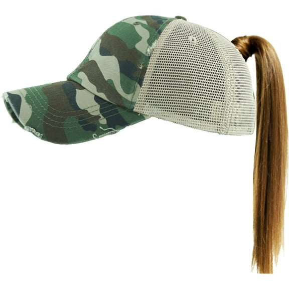 Ponytail Messy High Bun Adjustable Mesh Trucker Baseball Cap