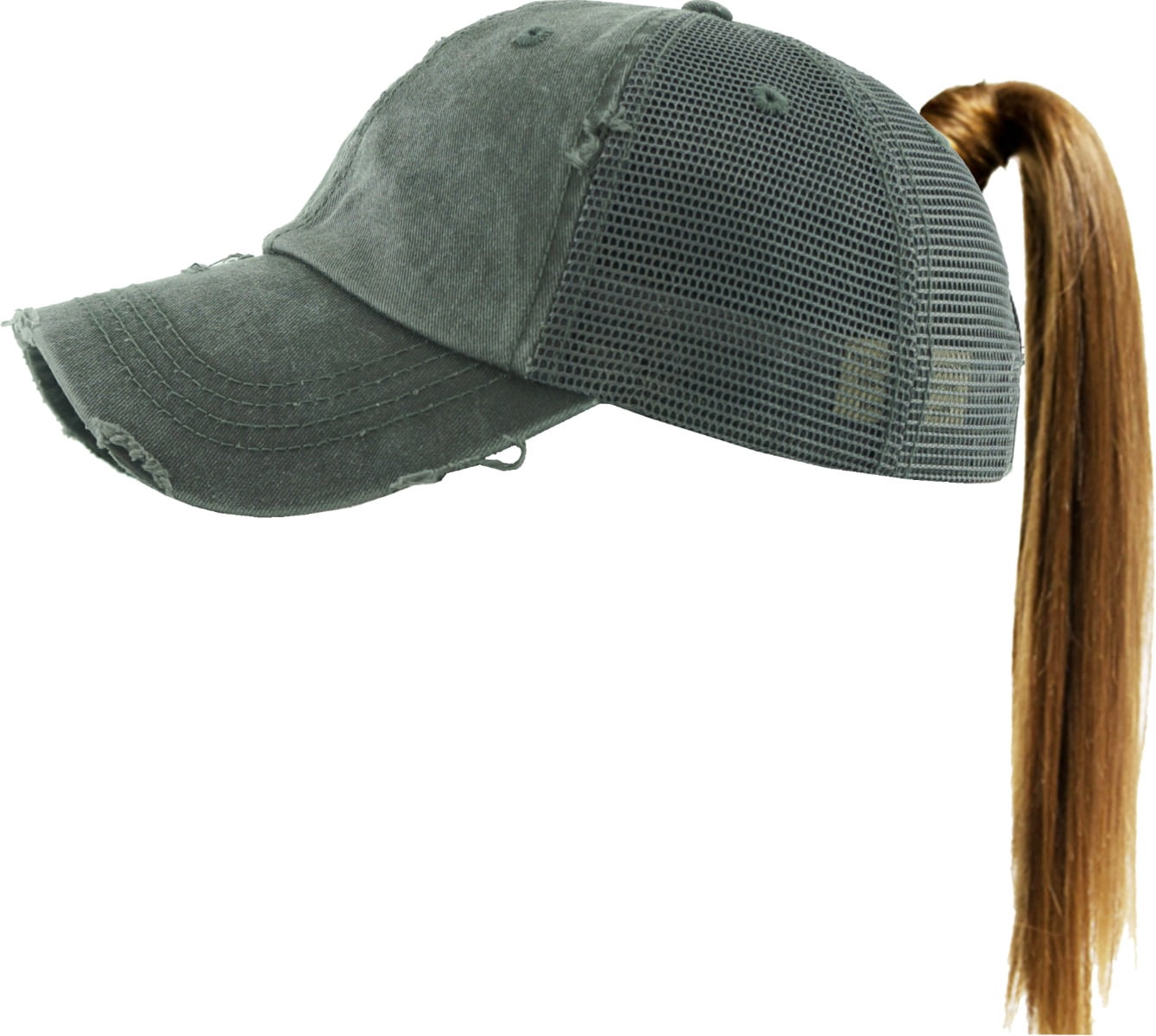 Messy hair/ponytail mesh baseball cap Ponytail Messy High Bun Adjustable Mesh Trucker Baseball Cap  main image 2