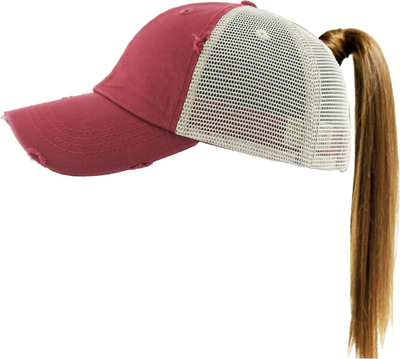 〽️Women Mesh Wine High Ponytail Baseball Cap Trucker Bad Hair Day Adjustable Ponytail Messy High Bun Adjustable Mesh Trucker Baseball Cap  main image 2