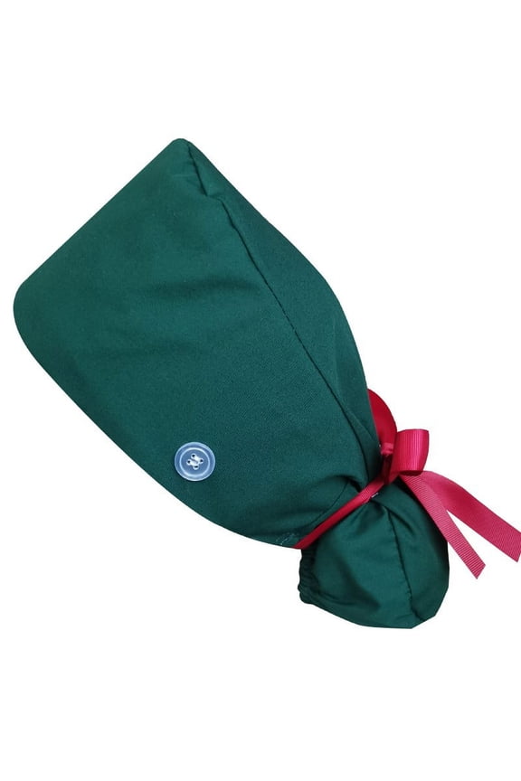 Ponytail Scrub Caps Women with Button, Satin Lined Nurse Caps for Women, Breathable & Adjustable Green