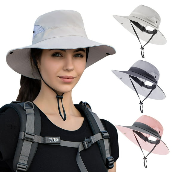 Ponytail Sun Bucket Hat, UV Protection Foldable Sun-Hat Mesh Wide-Brim Hat with Ponytail Hole for Hiking Beach Fishing(Beige)