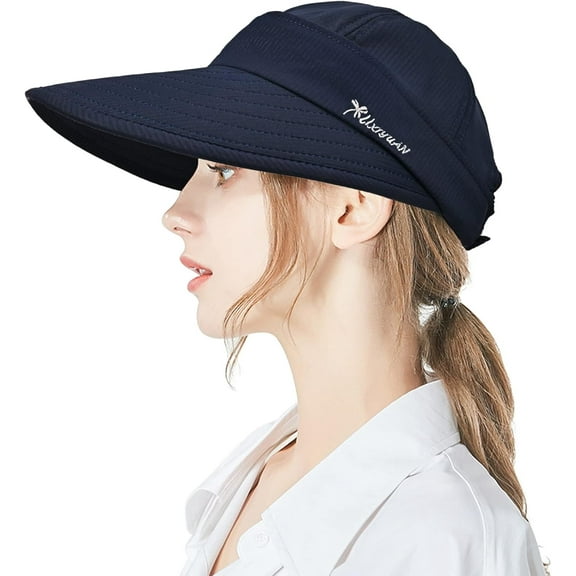 Ponytail Sun Hats for Women, 2 in 1 Zip-Off Uv Protection Wide Brim Beach Hat Sun Visors