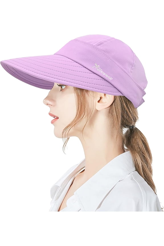 Ponytail Sun Hats for Women, 2 in 1 Zip-Off Uv Protection Wide Brim Beach Hat Sun Visors