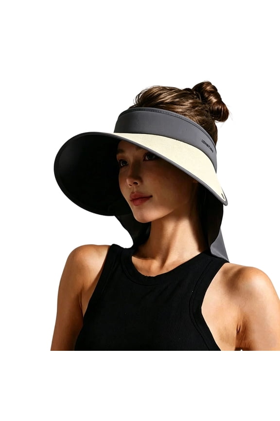 Ponytail Sun Visor Hats for Women Wide Brim UPF 50+ UV Neck Flap Windproof Sun Protection Visor Hats Summer Beach Caps for Cycling Gardening Outdoor Beige Free Size