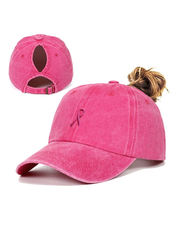 Ponytail Washed Baseball Cap, Womens Washed Distressed Baseball Cap Women Back Split Sun Cap for Running, Daily Walking, Travel by Awwp Hot Pink