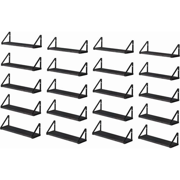 Ponza 17'' x 4.5'' Floating Wall Shelf Bathroom, Small Wood Book Shelves for Wall Storage, Wall Mounted Shelf, Dining Room, Bedroom, Living Room, Office & Kitchen Organization, Black, 20pcs