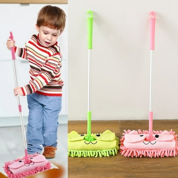 Poo Life 2PC Mini Mop Detachable and 360° Rotating Flat Mop for Easy Cleaning, Adjustable Length from 18.8-28.3 Inch, Colorful and Cute Design for Home Decor, Ideal for Floors and Windows Green+Pink