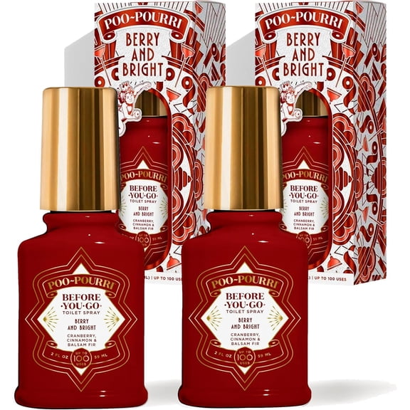 Poo-Pouri Before-You-Go Holiday Toilet Spray, Berry and Bright, 2 Fl Oz Pack of 2 - Cranberry, Cinnamon and Balsam Fir