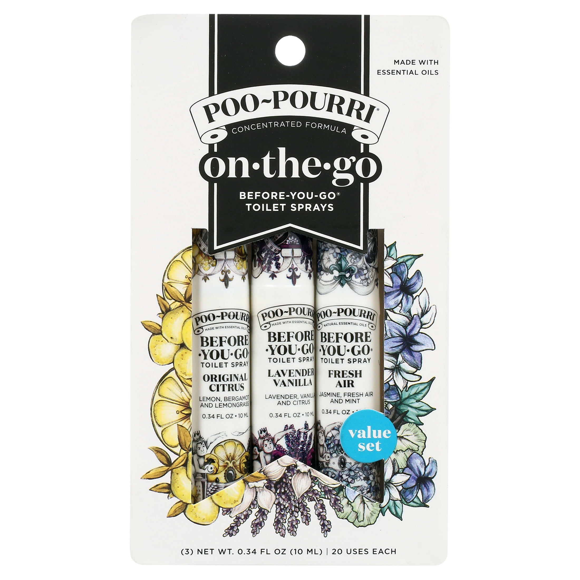 Travel Size Essential Oil Toilet Spray Set - Citrus, Lavender, Fresh Air