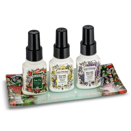 Poo-Pourri Holiday Gift Set (3) 1.4 oz. Bathroom Deodorizers with Holiday-themed Glass tray
