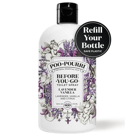 Poo-Pourri Lavender Vanilla Before-You-Go Air & Toilet Spray 16fl oz Refill - Over 800 Uses - Instantly Trap Bathroom Odor - Plant Based Ingredients & Essential Oils - Bathroom Set Refresher