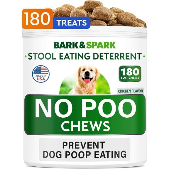 BARK&SPARK NO Poo Treats - Prevent Dog Poop Eating - Coprophagia Treatment - Stool Eating Deterrent - Probiotics & Enzymes - Digestive Health + Breath Aid - Made in USA - 180 Chews