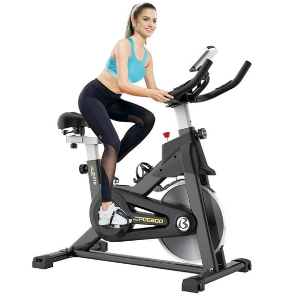 PooBoo Yellow Magnetic Indoor Stationary Exercise Cycling Bike for Home Office Cardio Workout LCD Monitor Maximum User Weight 360 lb