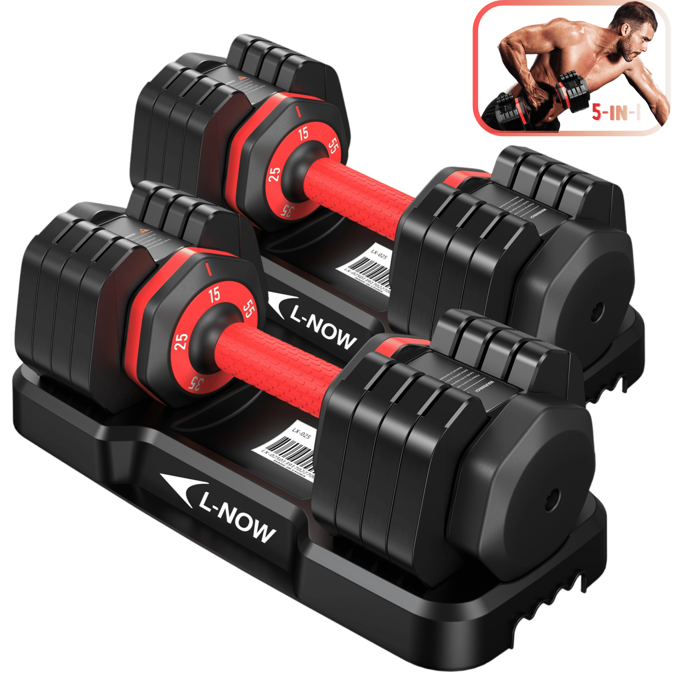 LNOW 110LB Adjustable Dumbbells with High Quality Tray 15lb to 55lb Adjustable Dumbbell for Home Gym Exercise Equipment, ‌‌Christmas Gift