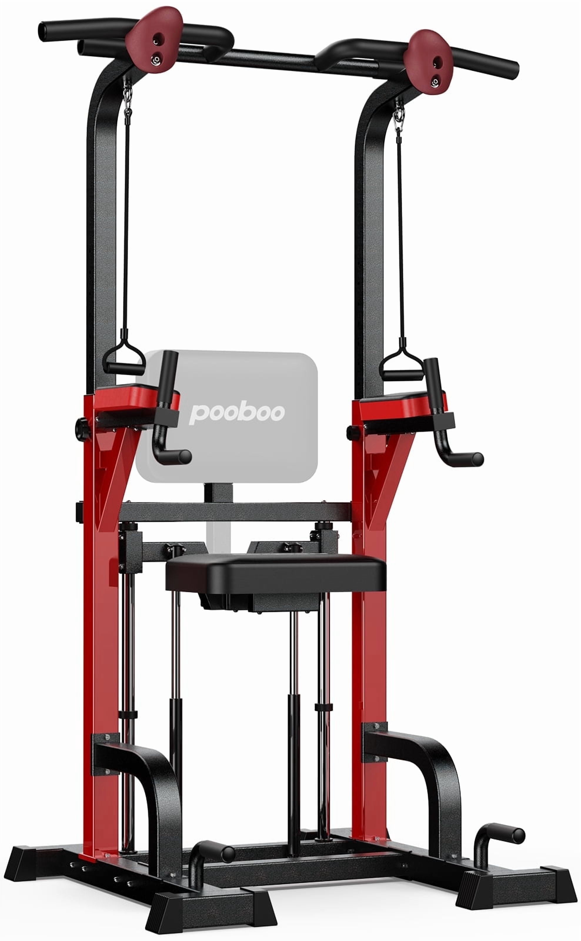 Pooboo Power Tower Pull Up Bar Dip Station with Resistance Assisted Pad Multi-Function Adjustable Height Home Gym Strength Training Fitness Workout Equipment 480 LBS
