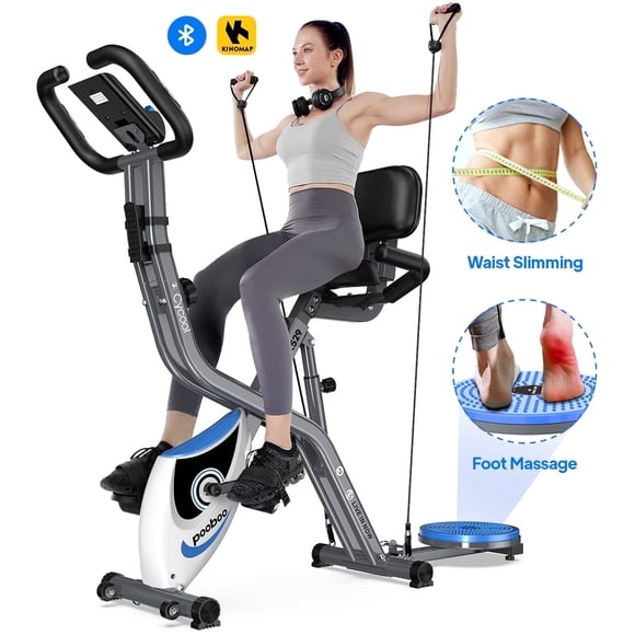 Pooboo 4in1 Folding Exercise Bike Indoor Home Cycling Bike Stationary Magnetic Cycling Bicycle X Bike Gym Workout 300 lbs