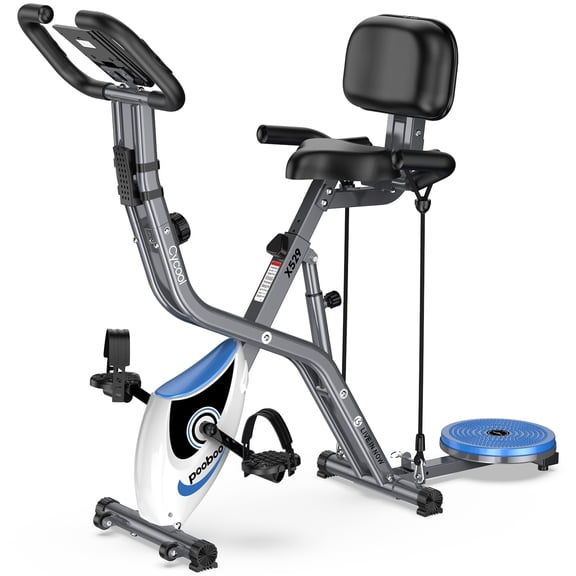 Pooboo 4-in-1 Folding Magnetic Exercise Bike, Adjustable Stationary X Bike for Indoor Home Gym Workout, Supports 300 Lbs Weight Capacity