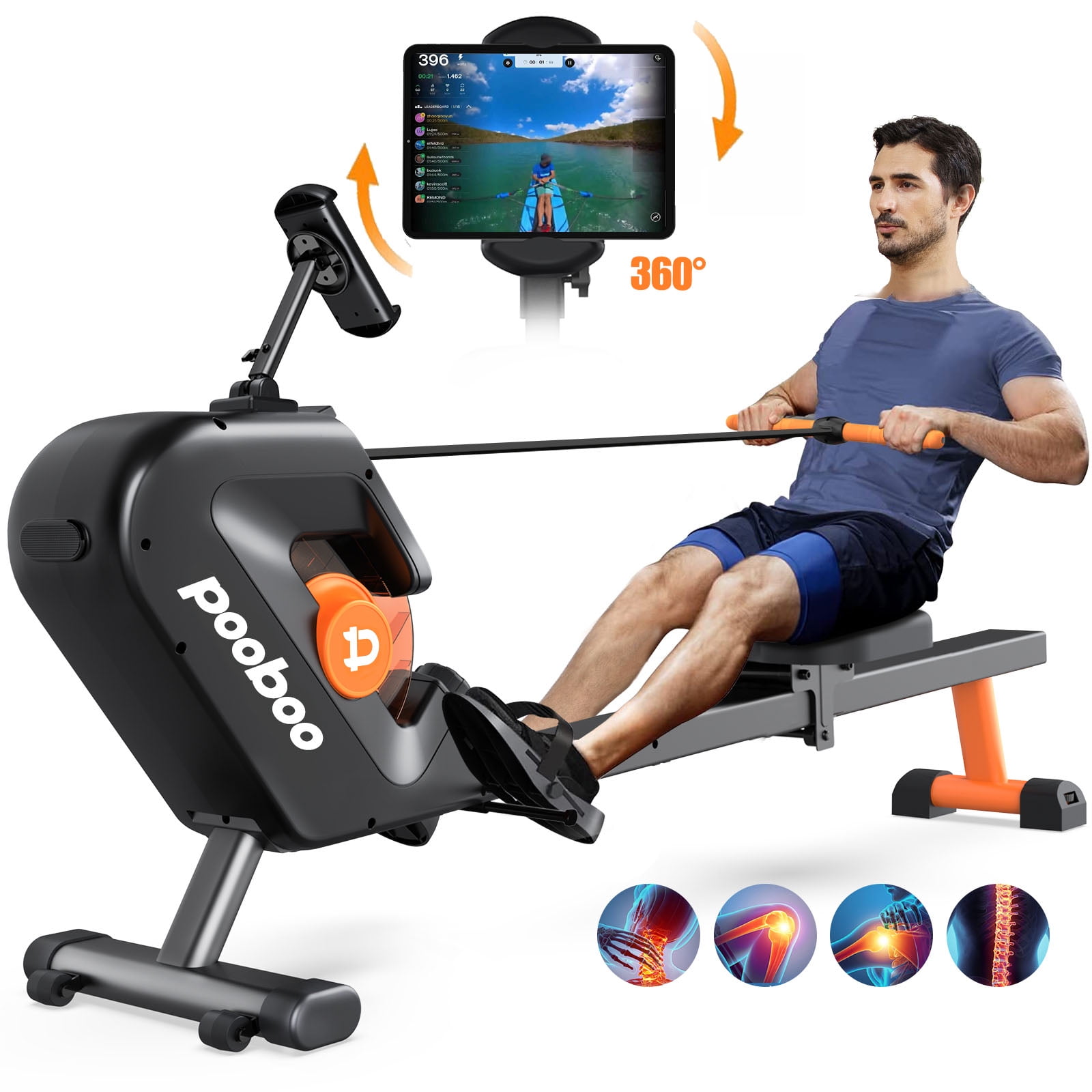 Pooboo Compact Magnetic Rower, 85% Pre-assembled, 