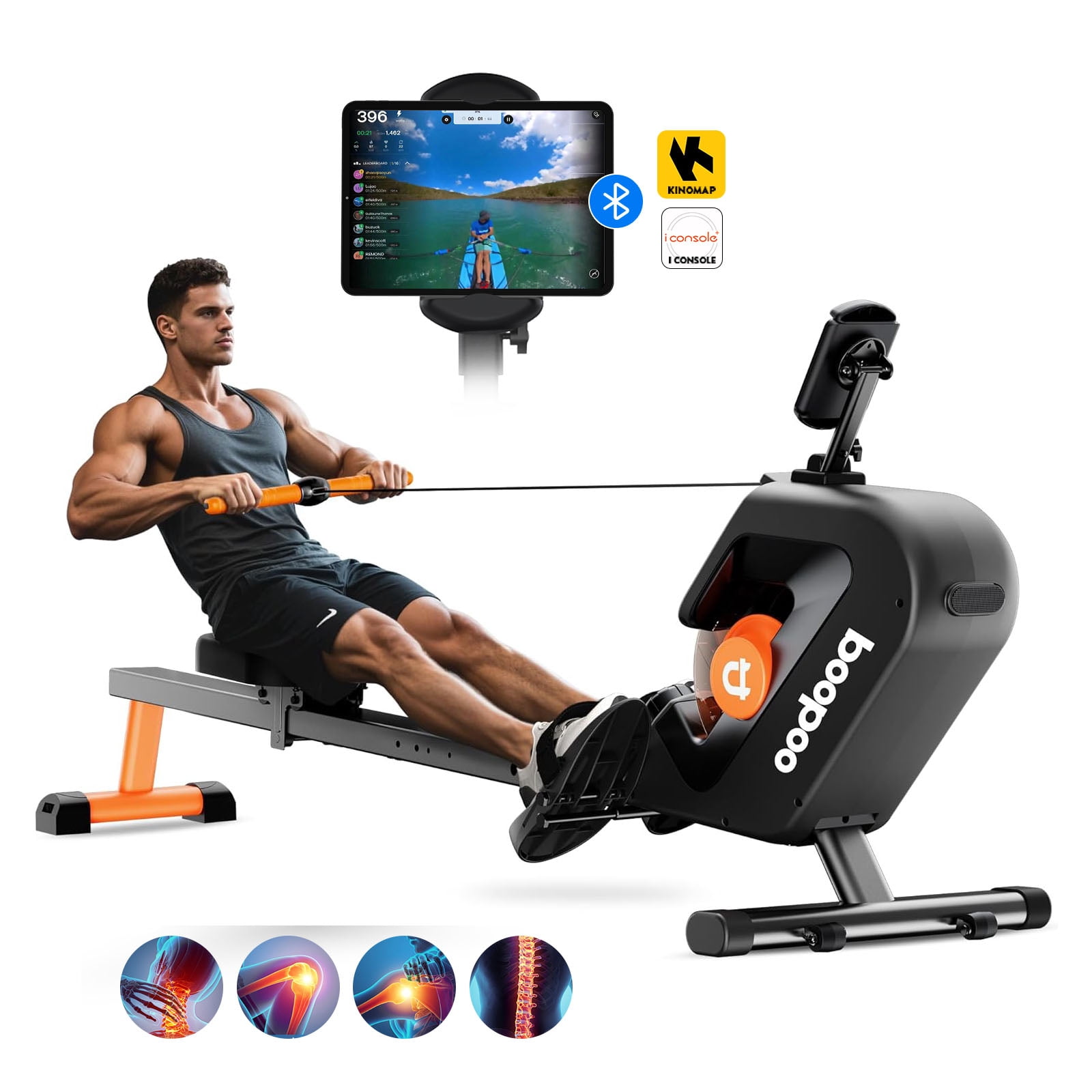 Pooboo 85% Pre-assembled Magnetic Rowing Machines Rower Foldable 8 Level Resistance Indoor Rower Machines Home Exercise 350lb
